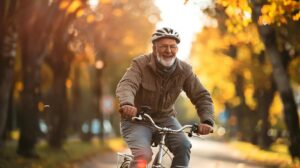 man in his 50's riding his bike