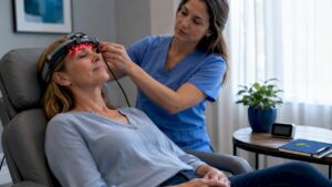 Patient receiving laser therapy in clinic