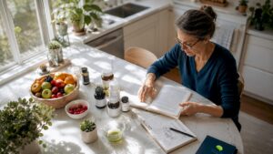 Scientist sorting neurological supplements and research