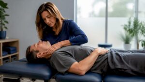 Chiropractor adjusting patient’s cervical spine