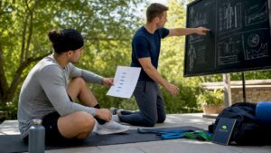 Athlete reviewing brain recovery protocol with therapist