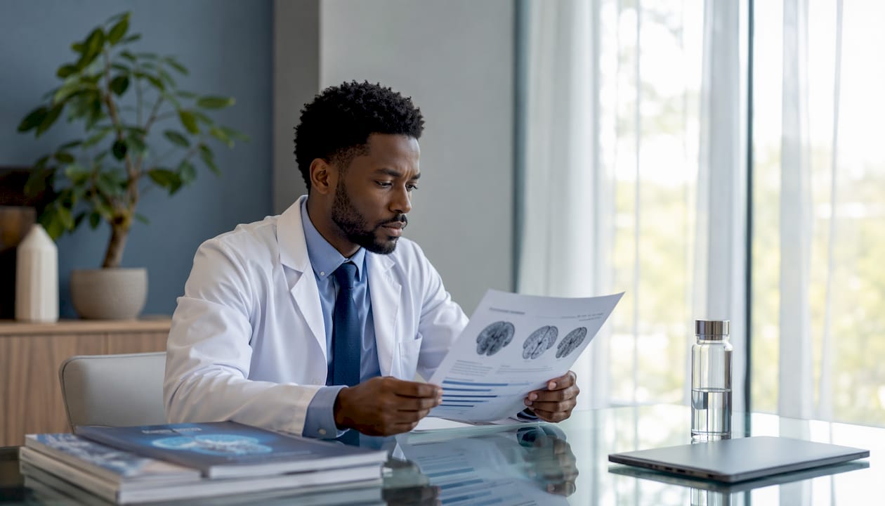 Neuropsychologist reviewing testing results