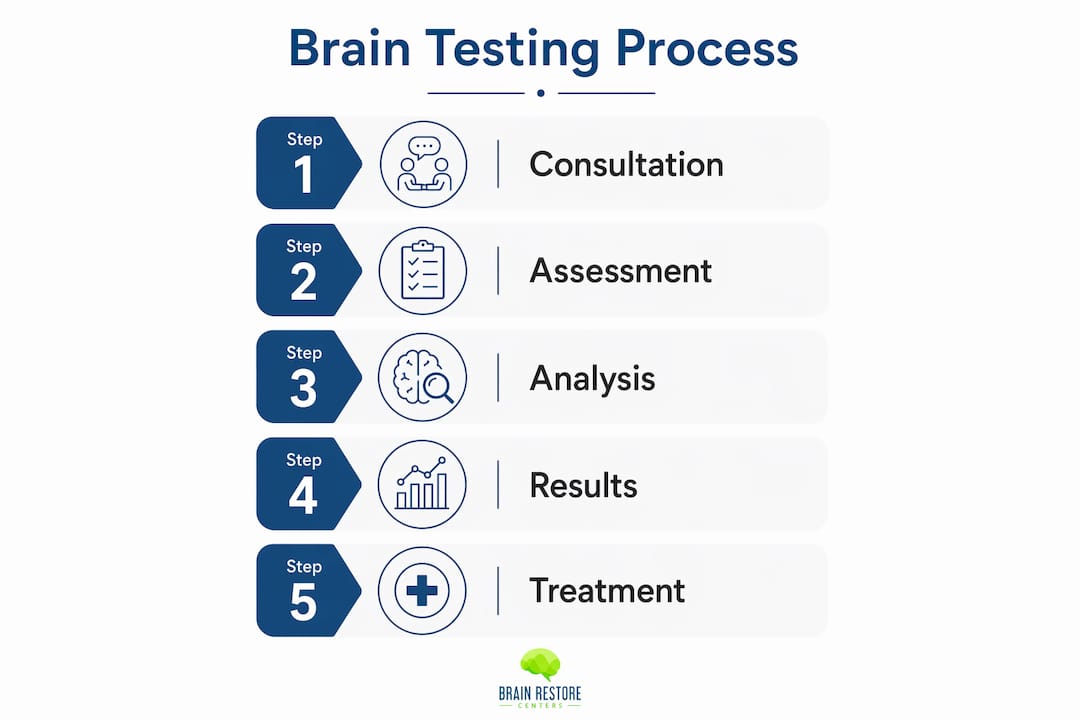 Infographic outlining brain function testing steps