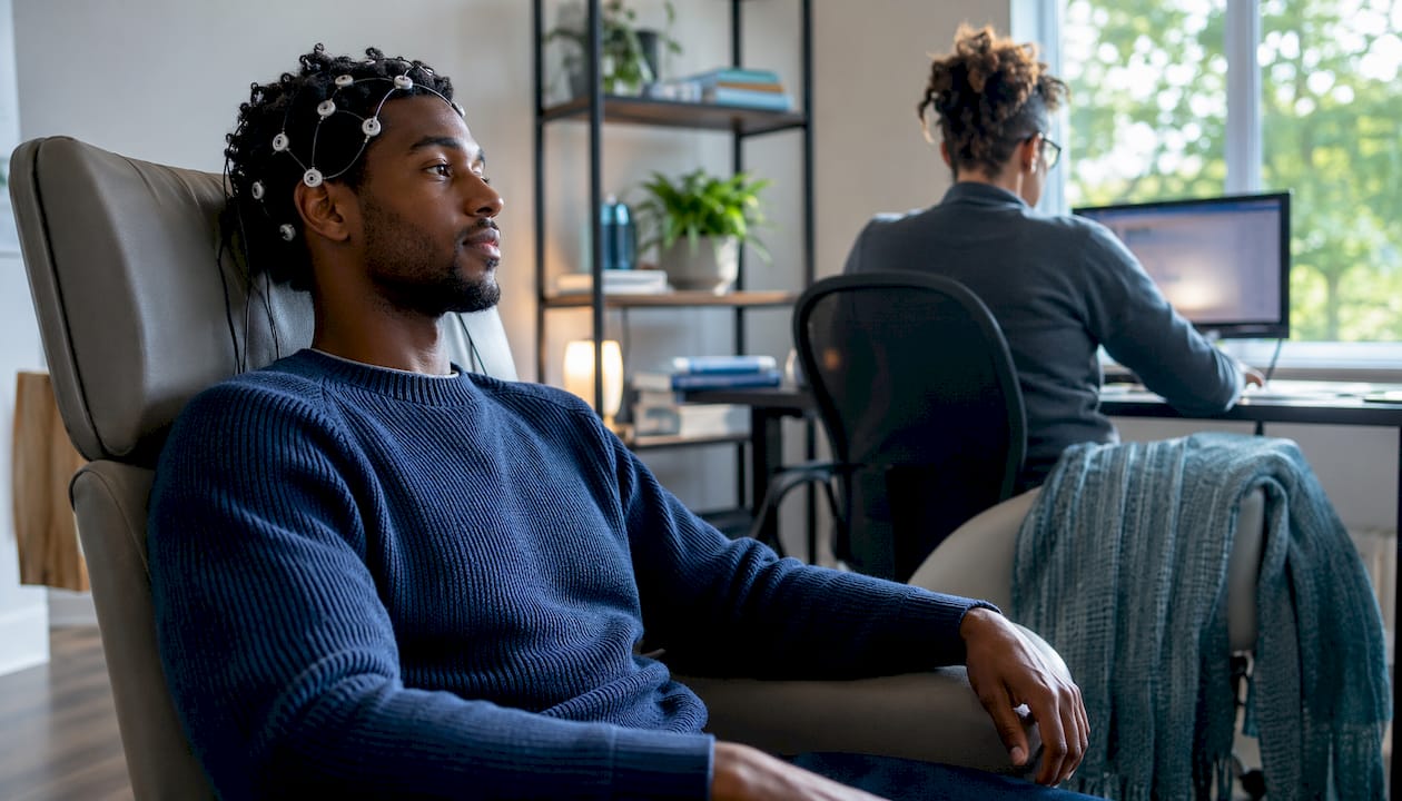 Patient undergoing neurofeedback therapy session