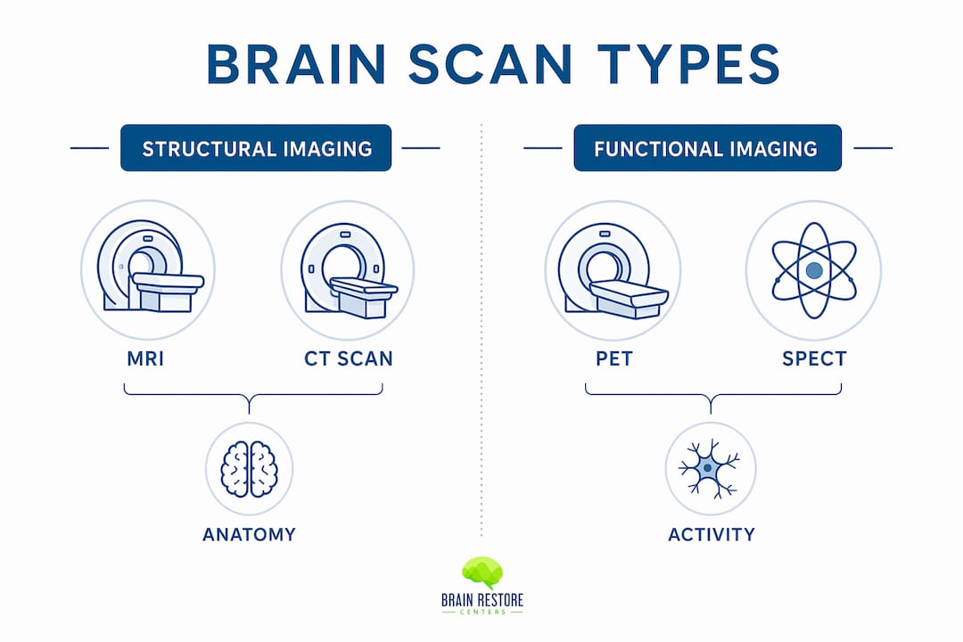 Infographic comparing structural and functional brain scans