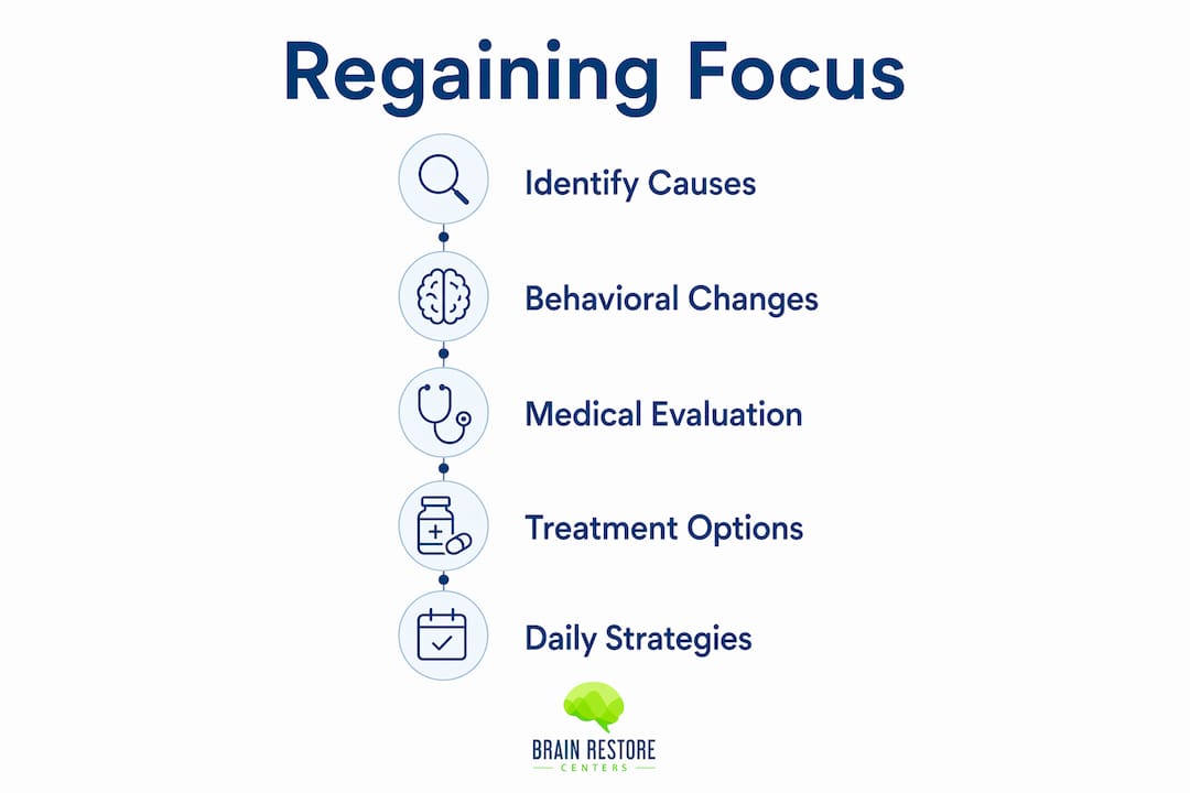Infographic illustrating steps to regain focus