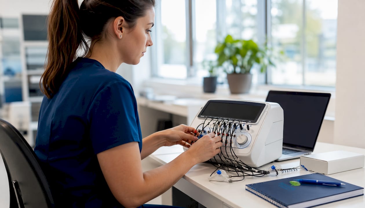 Hands adjusting brain monitoring device