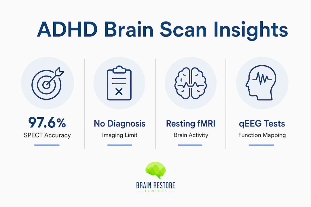 Infographic showing ADHD brain scan key statistics