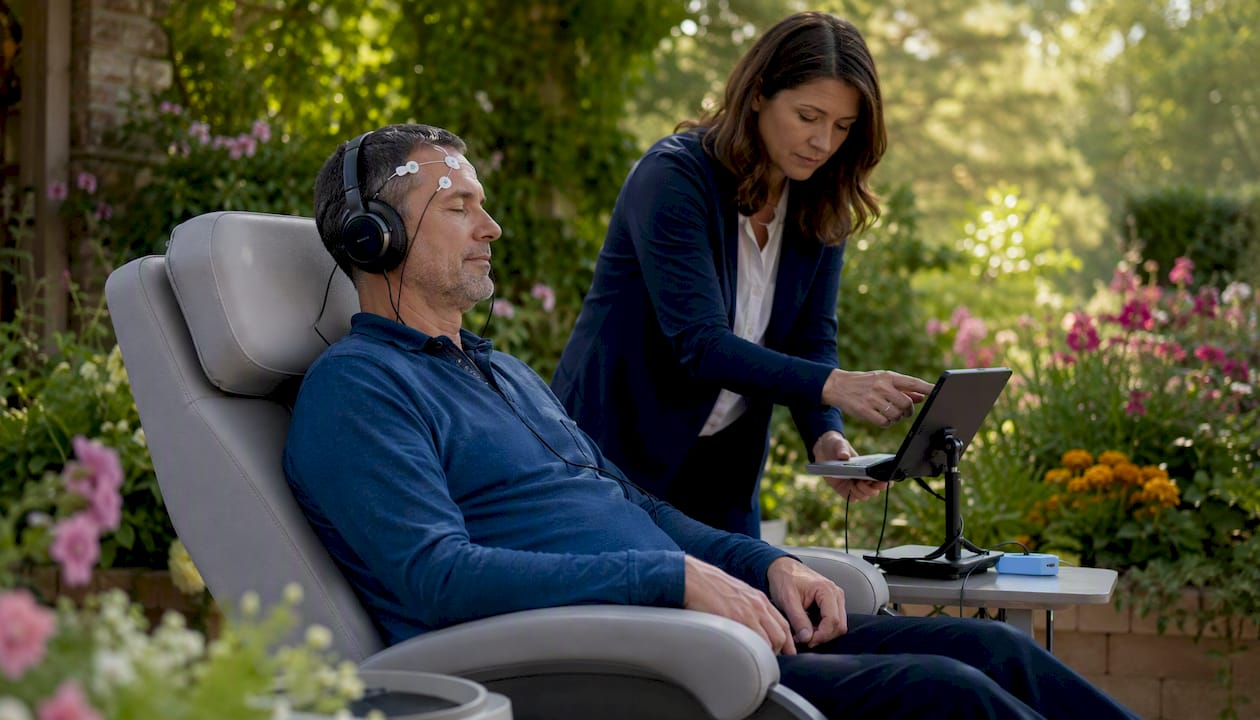 Patient and clinician during neurofeedback session