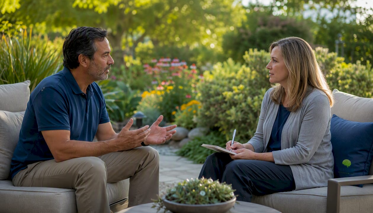 Therapist and patient discussing stress types