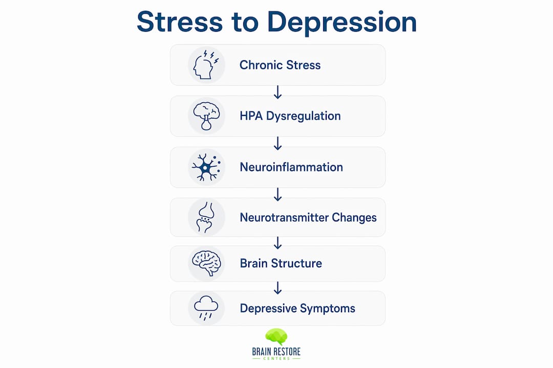 Infographic illustrating stress to depression pathway