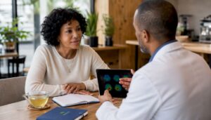 Patient consulting neurofeedback clinician