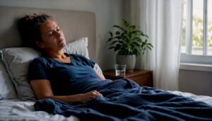 Person showing fatigue and exhaustion at home