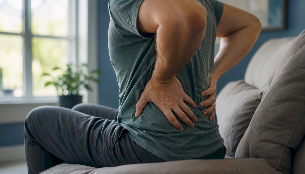 Hands massaging sore lower back