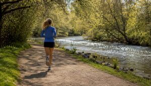 Person jogging outdoors on path