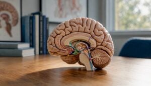 Brain anatomical model showing acetylcholine pathways