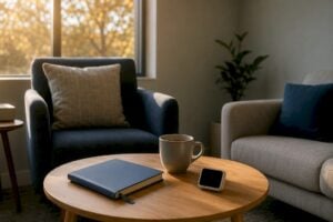 Therapy room calm seating setup