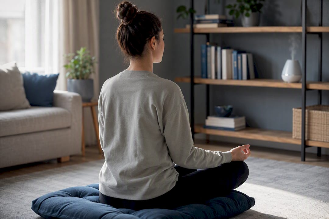 Young adult in mindful meditation pose