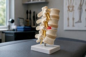 Anatomical lumbar spine model with herniated disc