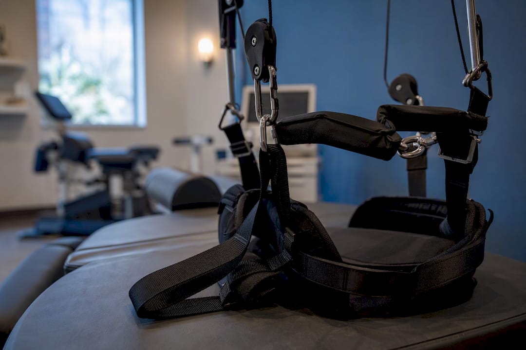 Close-up of spinal traction device straps
