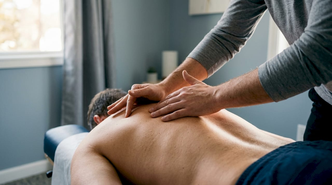 Chiropractor hands adjusting patient's lower back