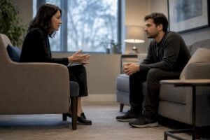 Clinician guiding patient through therapy session