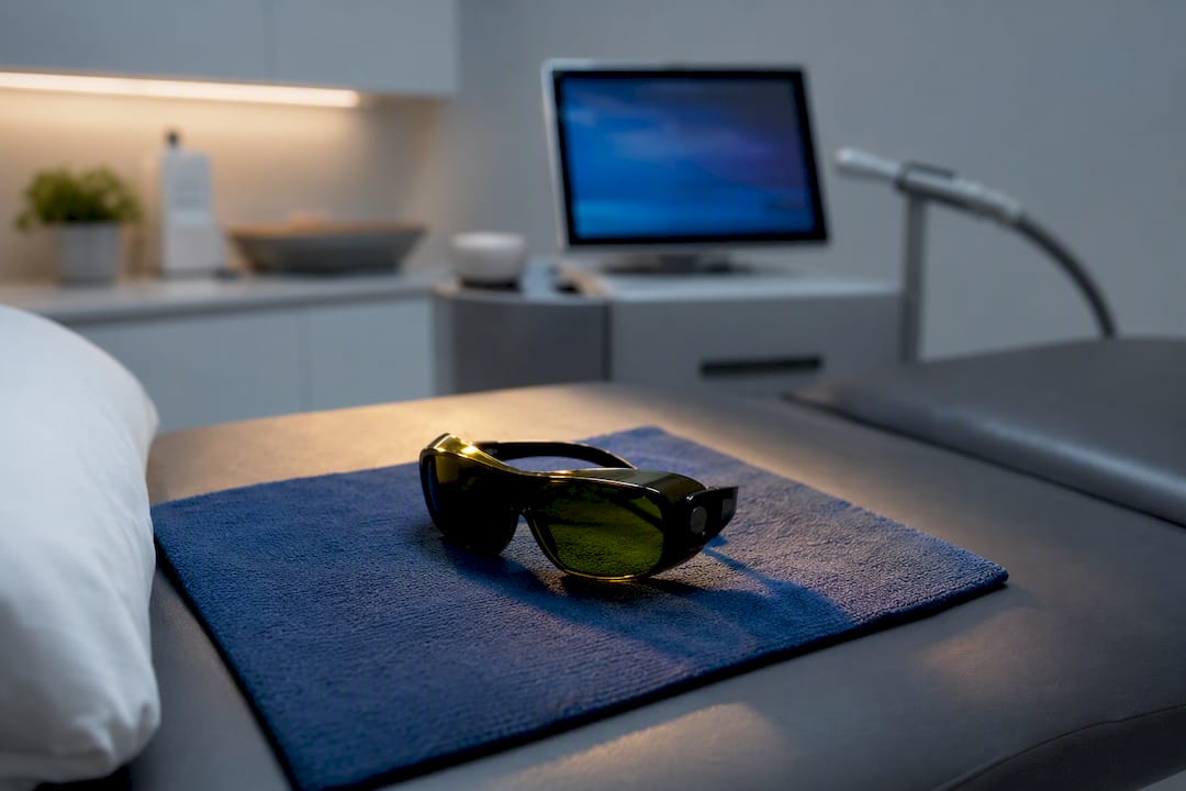 Protective eyewear in laser treatment room