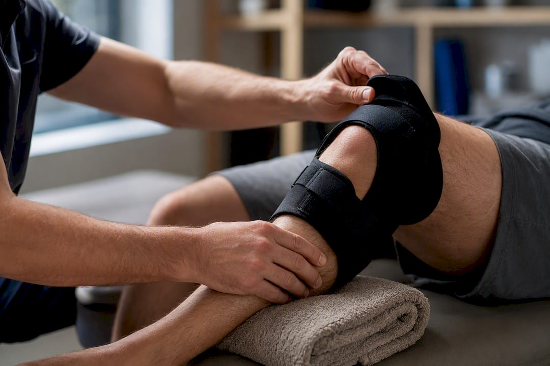 Clinician fitting an unbranded knee brace