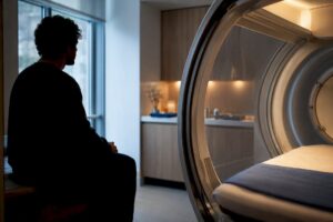 Patient entering a hyperbaric oxygen chamber