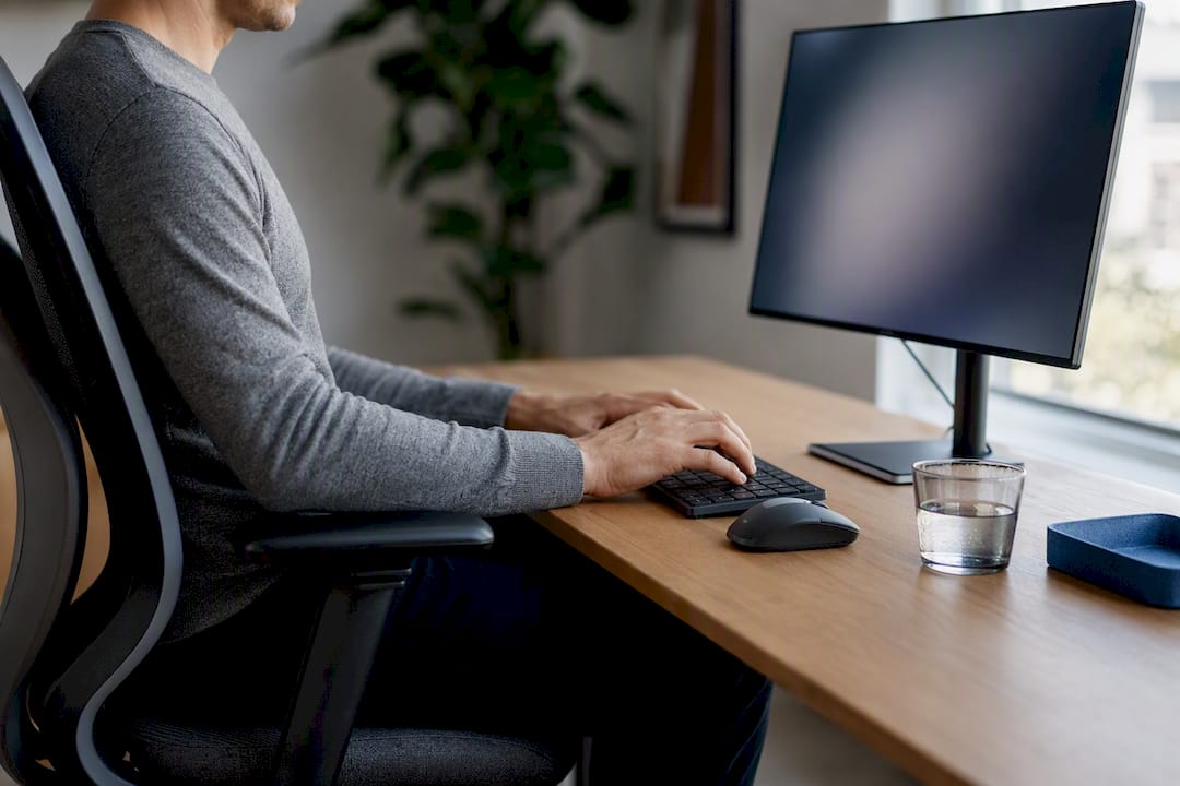Ergonomic workstation with aligned monitor and keyboard
