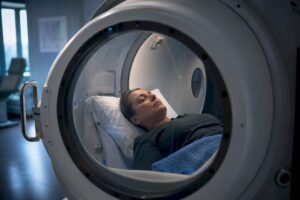 Patient receiving hyperbaric oxygen therapy