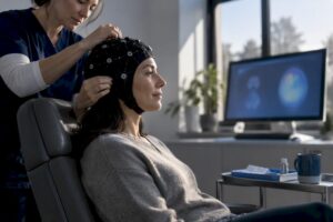 Clinician positioning qEEG electrode cap