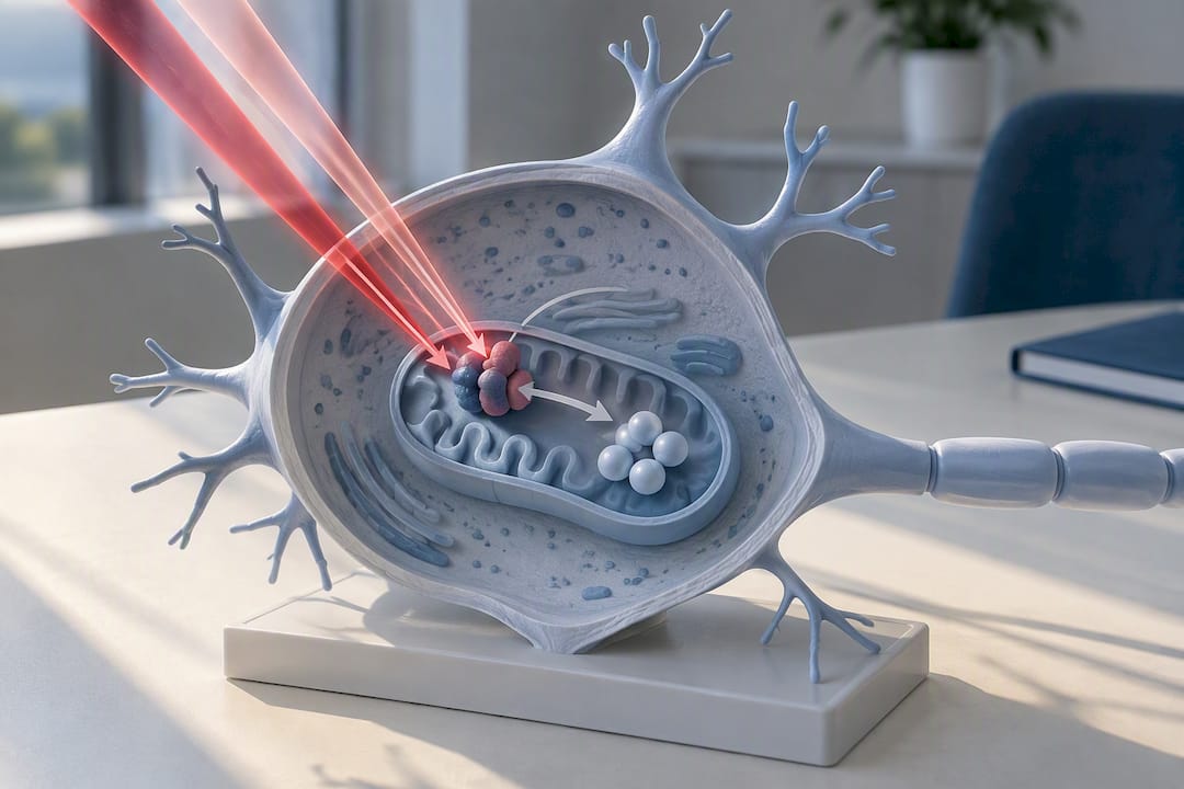 Illustration of light supporting mitochondrial ATP production