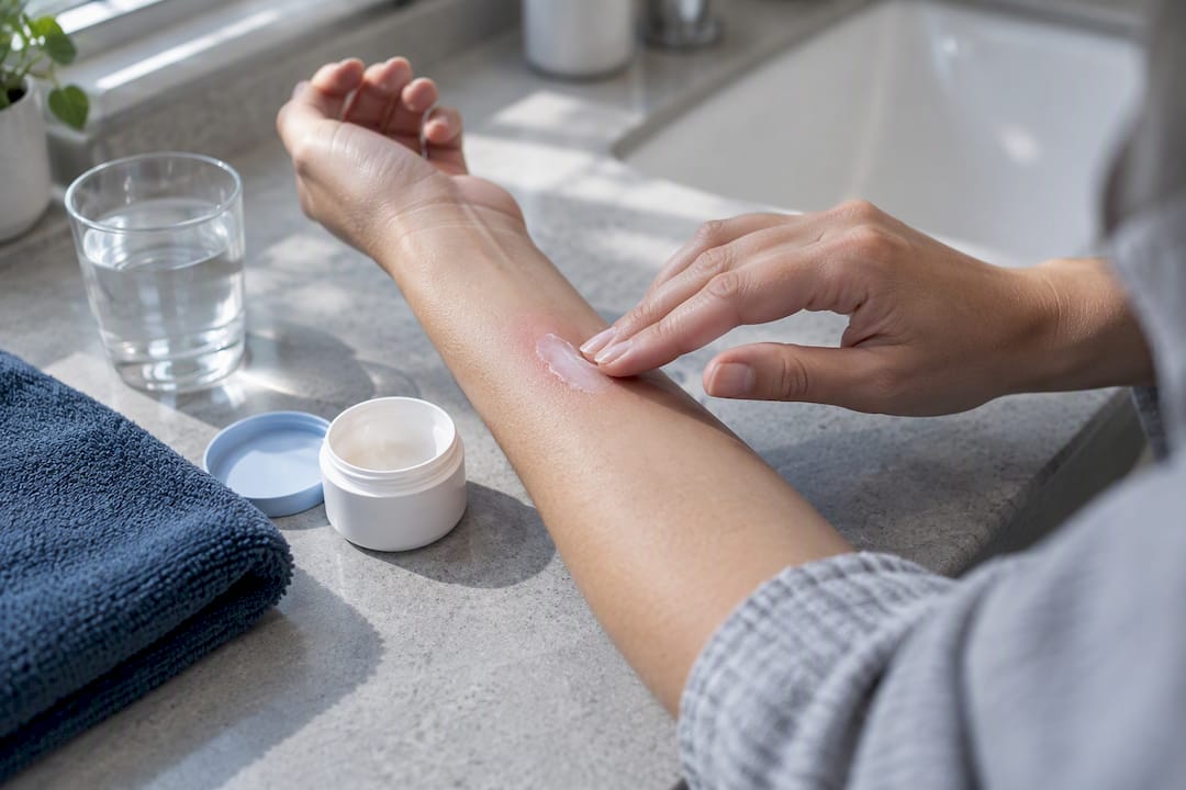 Applying ointment to treated skin