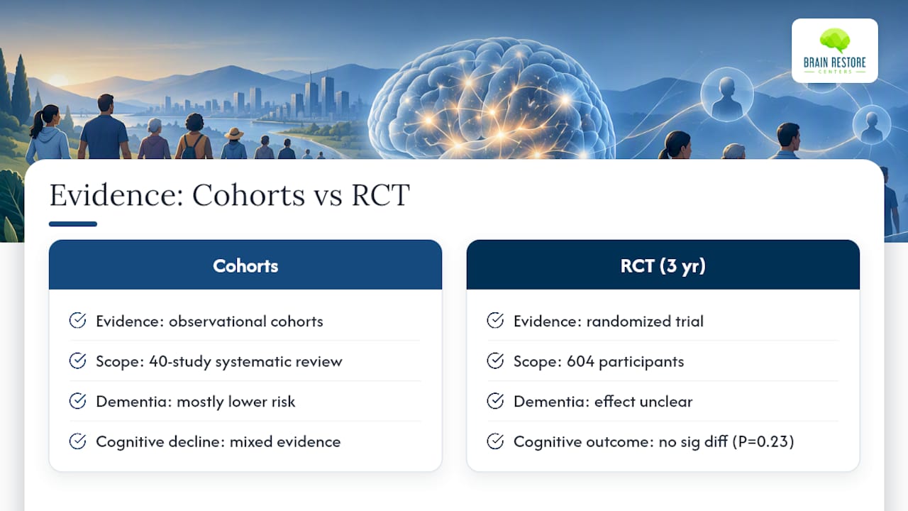 What the research actually shows about cognition and dementia risk — overview diagram