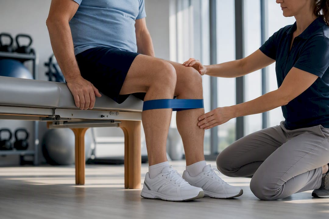 Patient performing knee rehabilitation exercise