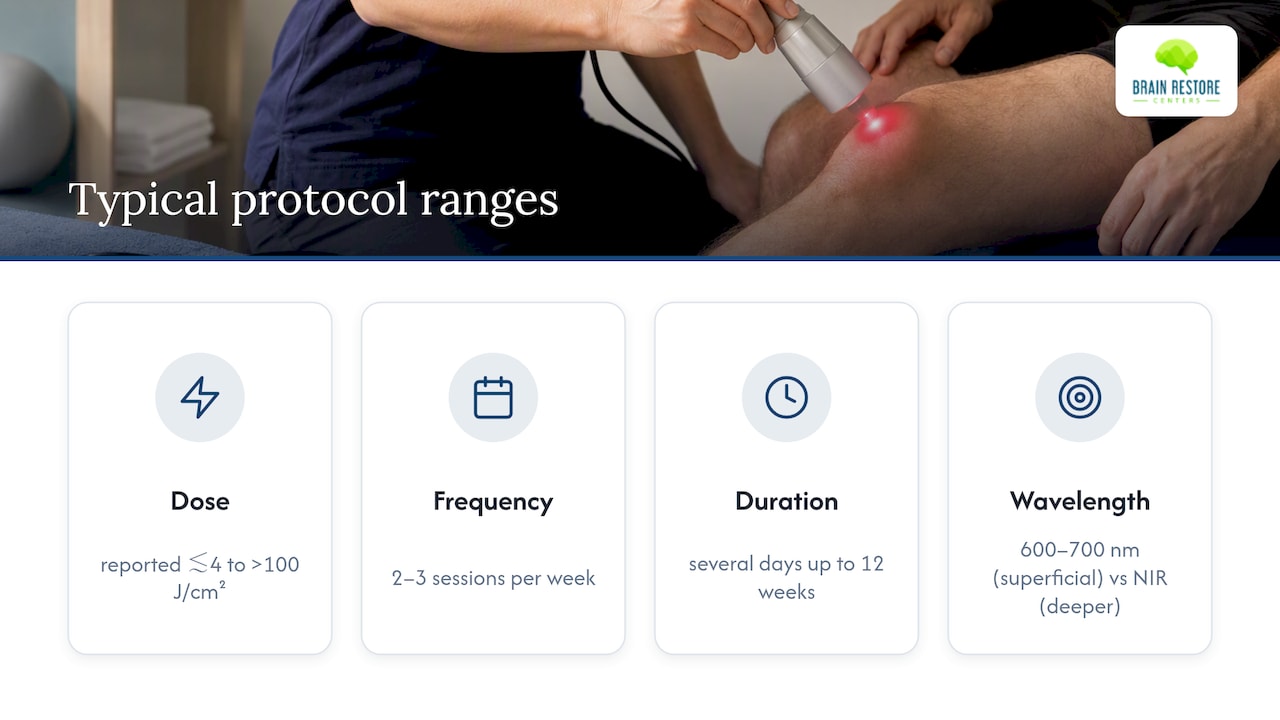 Cold laser dose frequency and duration ranges