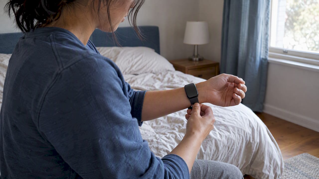 Person wearing an actigraphy sleep monitor