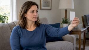 Woman performing seated eye tracking exercise