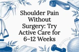 Shoulder rehabilitation sketches framing the title