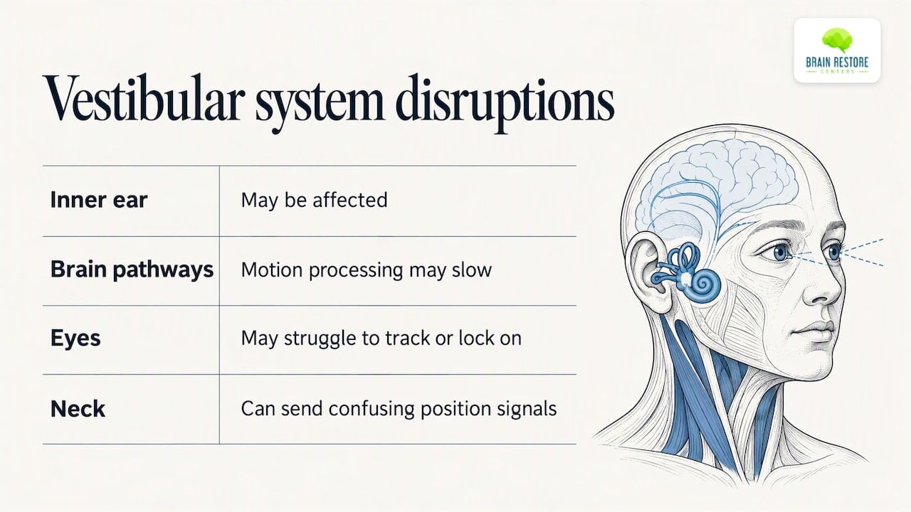 What the vestibular system does, and why a concussion disrupts it — overview diagram