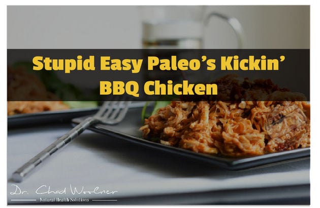 Plate of shredded barbecue chicken; Stupid Easy Paleo's Kickin' BBQ Chicken recipe